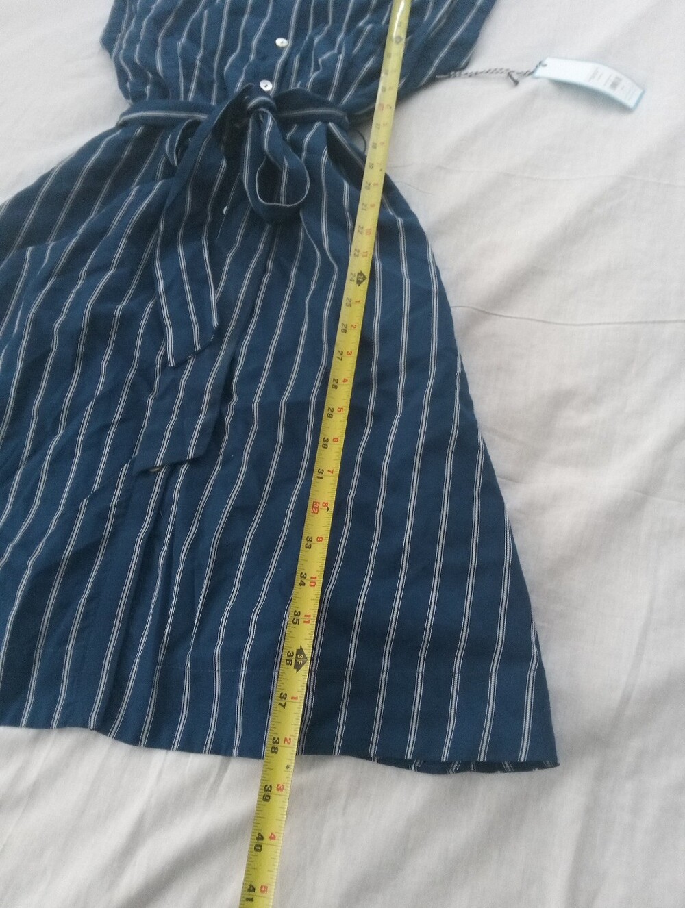 Draper James Striped Navy Button-Front Shirt Dress with Waist Tie - Picture 12 of 12